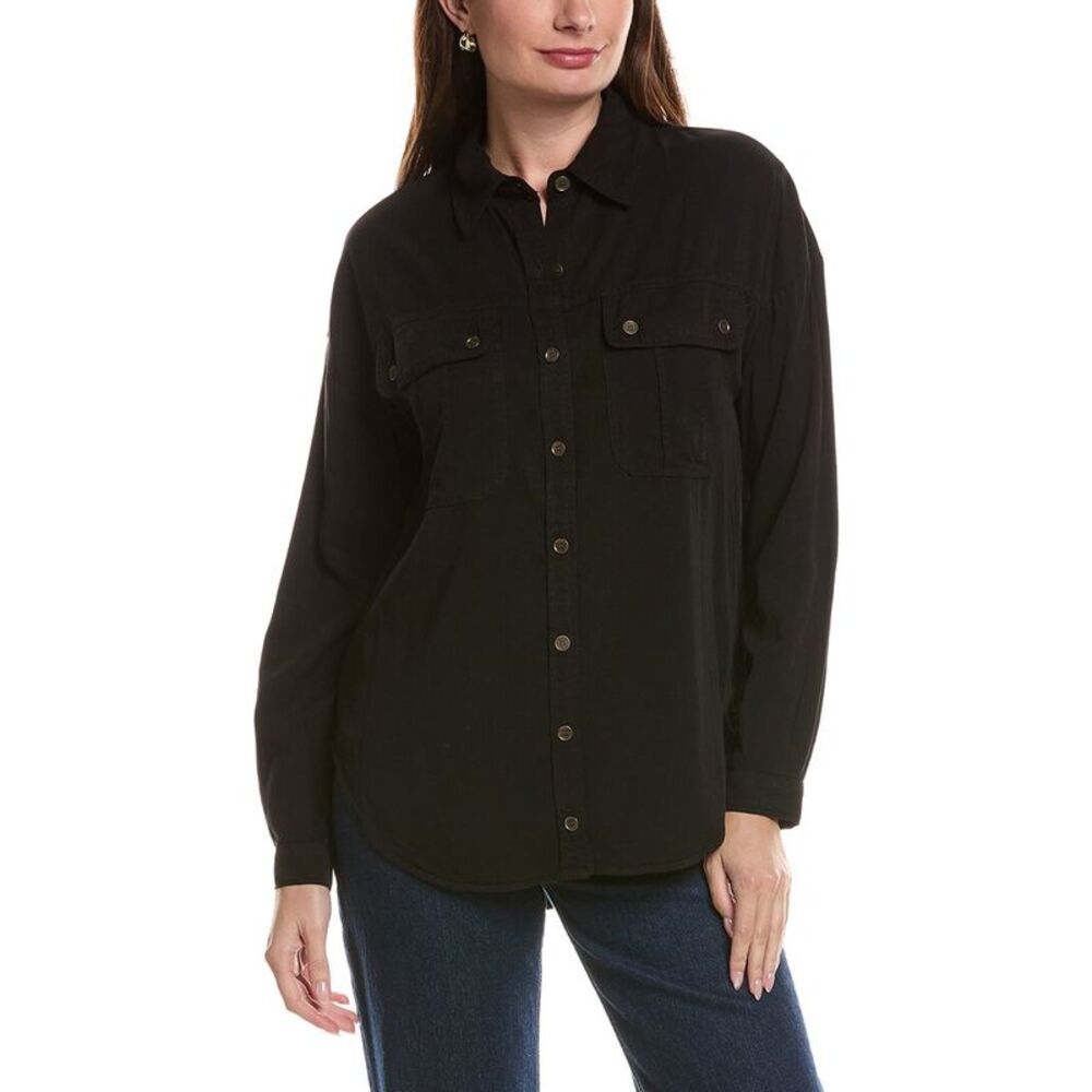 Xcvi Womens Twill Smithson Button Up Shirt, Black